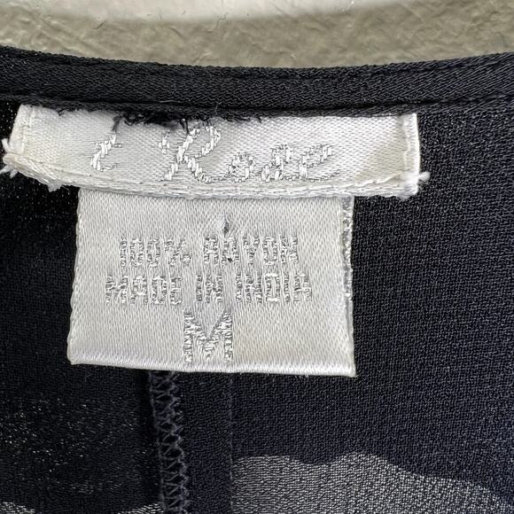 T Rose Floral Embroidered Duster Kimono Dress Black Pink Medium Sheer Ruffles - Picture 3 of 8